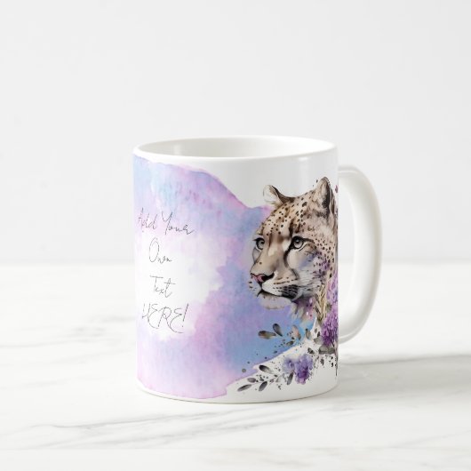 Mug Chat sauvage de léopard des neiges Aquarelle flora (Devant droit)