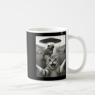 Mug Chat selfie avec un OVNI alien et un dinosaure T-r