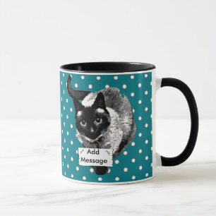 Mug Chat Siamais Oeil Bleu Tenant le signe blanc