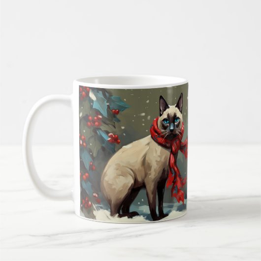 Mug Chat siamois à Noël sous la neige (Gauche)