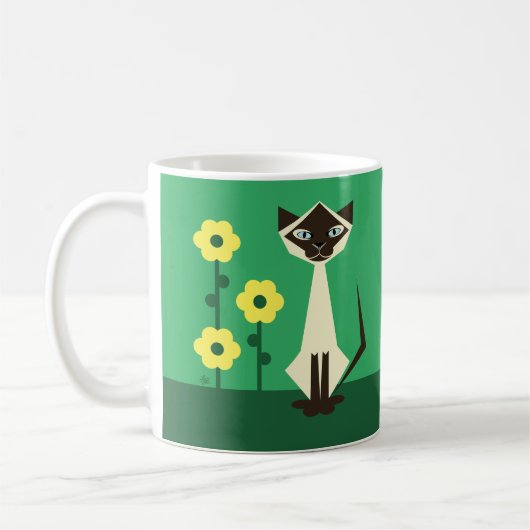 Mug Chat Siamois Avec Fleurs (Gauche)