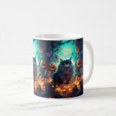 Mug Chat Sibérien d'Halloween avec citrouilles effraya (Devant droit)