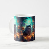 Mug Chat Sibérien d'Halloween avec citrouilles effraya (Devant gauche)