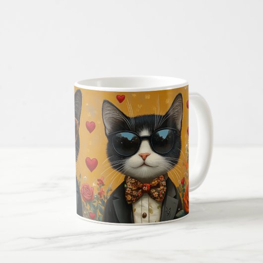 Mug Chat Smoking Avec Roses De Coeur Saint-Valentin (Devant droit)