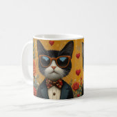 Mug Chat Smoking Avec Roses De Coeur Saint-Valentin (Devant gauche)