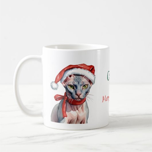 Mug Chat Sphynx de Noël aquarelle (Gauche)