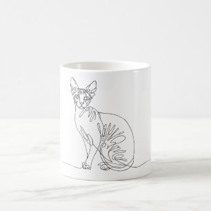 Mug Chat Sphynx Dessiné à la Main - Art en Ligne Minim