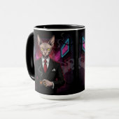 Mug Chat Sphynx Mafia dans un style néon noir (Devant gauche)