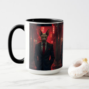Mug Chat Sphynx Neon Noir dans le style Mafia