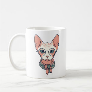 Mug Chat Sphynx sans poils portant des lunettes