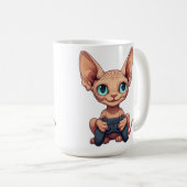 Mug Chat Sphynx tenant une manette de jeu (Devant droit)