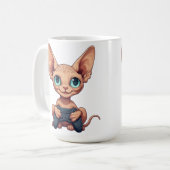 Mug Chat Sphynx tenant une manette de jeu (Devant gauche)