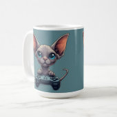 Mug Chat Sphynx tenant une manette de jeu (Devant gauche)