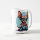 Mug Chat Sphynx tenant une manette de jeu (Devant droit)