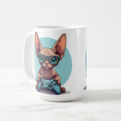 Mug Chat Sphynx tenant une manette de jeu (Devant gauche)