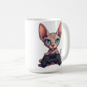Mug Chat Sphynx tenant une manette de jeu (Devant droit)