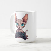 Mug Chat Sphynx tenant une manette de jeu (Devant gauche)