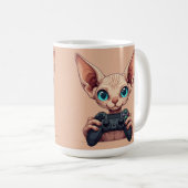 Mug Chat Sphynx tenant une manette de jeu (Devant droit)