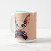Mug Chat Sphynx tenant une manette de jeu (Devant gauche)
