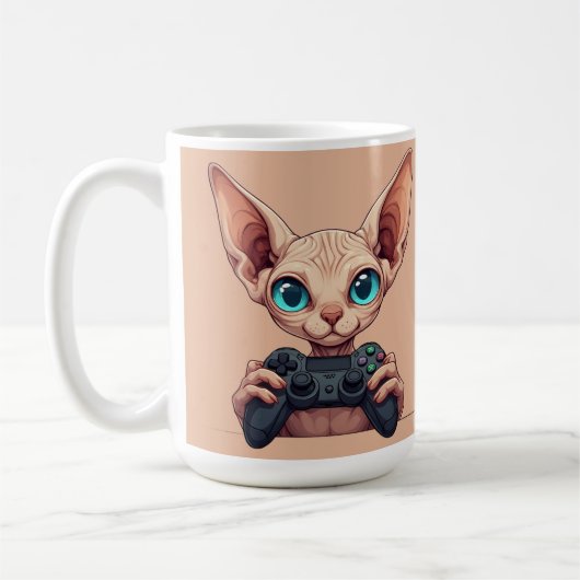 Mug Chat Sphynx tenant une manette de jeu (Gauche)