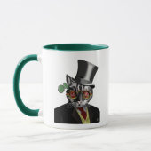 Mug Chat Steampunk - Chapeau supérieur et verres jaune (Gauche)