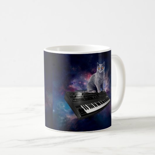Mug Chat sur synthétiseur dans l'espace (Devant droit)