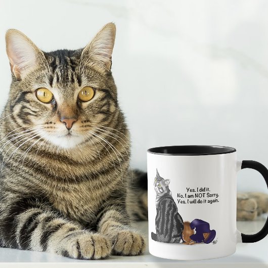 Mug Chat Tabby Défiant Sans Regret Drôle