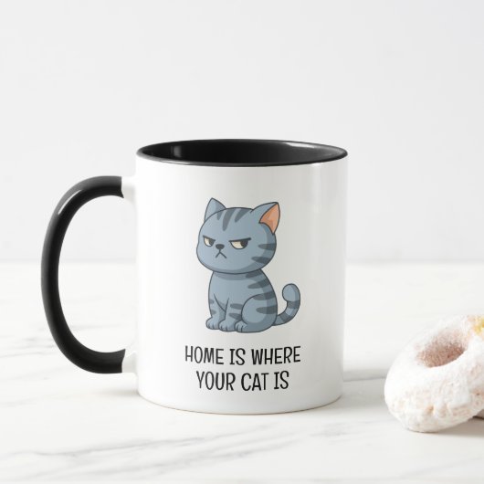 Mug Chat tabby gris grincheux (Avec donut)