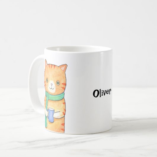 Mug Chat Tabby Orange avec boisson chaude drôle Nom pe (Devant gauche)