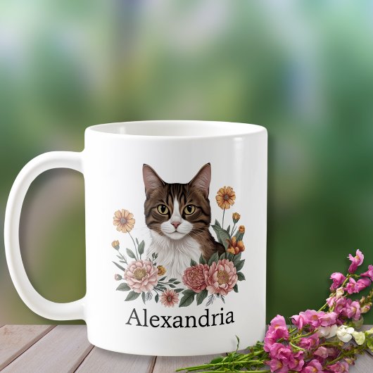 Mug Chat Tabby Sucré avec Fleurs