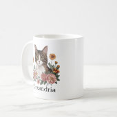 Mug Chat Tabby Sucré avec Fleurs (Devant gauche)