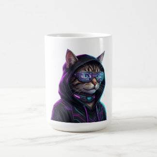 Mug Chat tigré cyberpunk néon cool pour joueur futuris