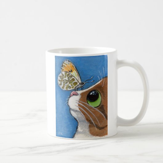 Mug Chat tigré et papillon orange de bout (Droite)