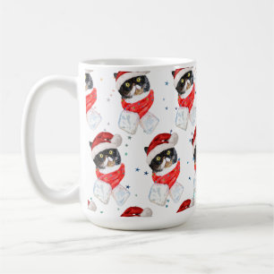Mug Chat tricolore Noël Aquarelle avec écharpe
