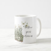 Mug Chat Tulipes Fleurs Menthe Papillons Blancs (Devant droit)