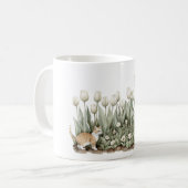 Mug Chat Tulipes Fleurs Menthe Papillons Blancs (Devant gauche)