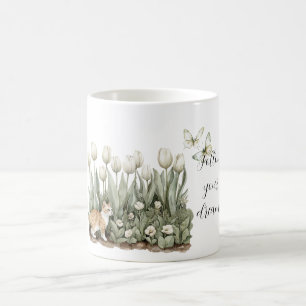 Mug Chat Tulipes Fleurs Menthe Papillons Blancs