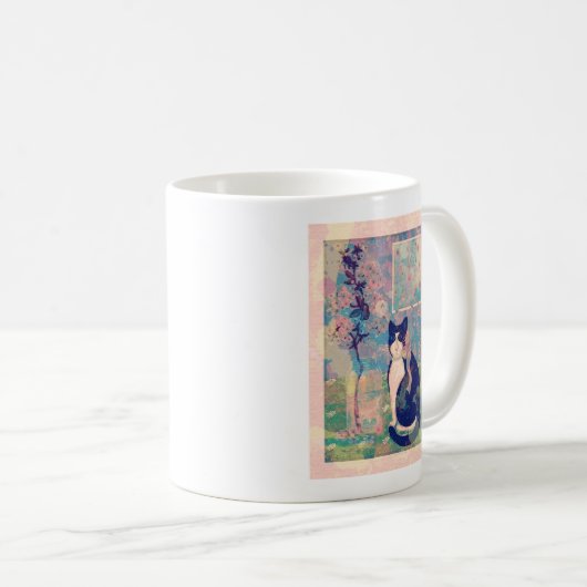 Mug Chat Tuxedo avec fleurs de cerisiers (Devant droit)
