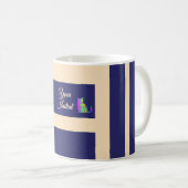 Mug Chat vert rayé bleu foncé et crème (Devant droit)
