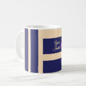 Mug Chat vert rayé bleu foncé et crème (Devant gauche)