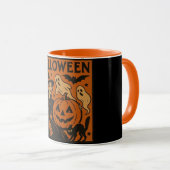 Mug chat vintage/rétro, fantôme, citrouille & sorcière (Devant droit)