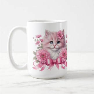 Mug Chat Whit Ruban rose