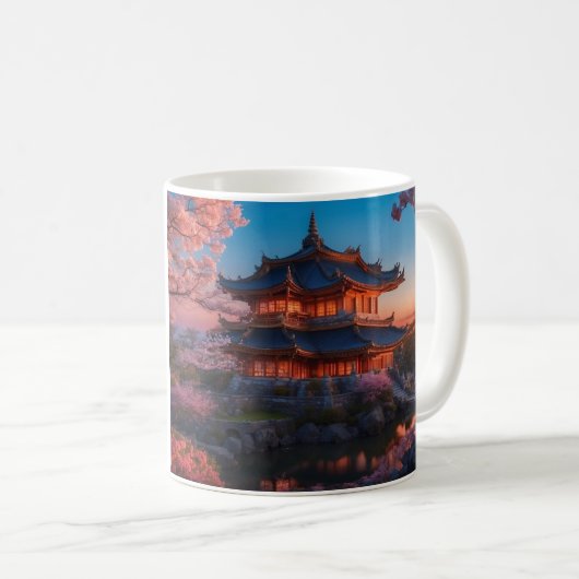 Mug Château asiatique du coucher de soleil sur le jard (Devant droit)