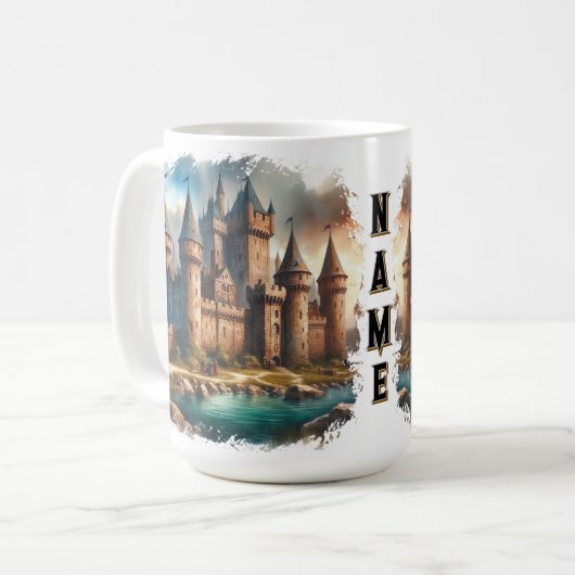 Mug Château médiéval au bord d'une rivière tranquille (Devant gauche)