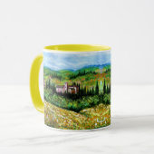 MUG CHÂTEAUX EN CHIANTI PAYSAGE, CHAMPS DE FLEURS JAUN (Devant gauche)