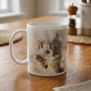 Mug Chaton à l'aquarelle joueur avec des yeux ambre br