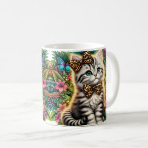 Mug Chaton adorable avec un nœud papillon imprimé léop