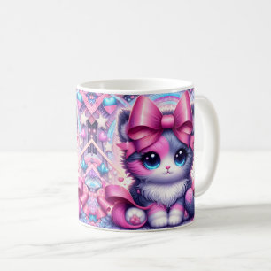 Mug Chaton Anime Ruban Rose
