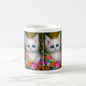 Mug Chaton Blanc Avec Fleurs (Centre)