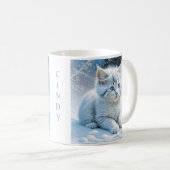 Mug Chaton blanc Fluffy personnalisé en neige (Devant droit)